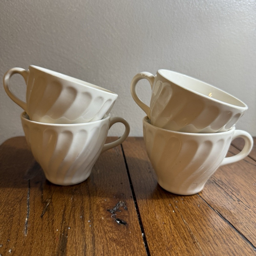 VTG 13 Piece Set-‎ White Swirl Unmarked-4 Fruit Bowls 4-Saucers-4 Mugs-1 Creamer - Picture 6 of 16